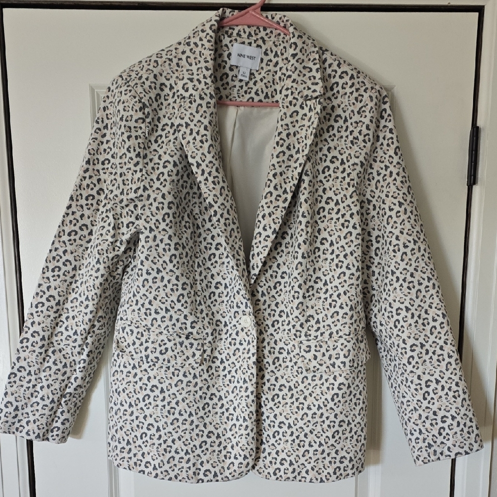 Cream Leopard Print Blazer Jacket Size 12